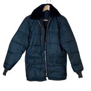 Vintage navy blue quilted coat large‎ flawed gem